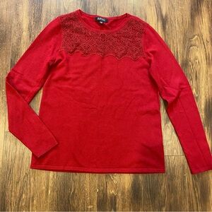 Buffalo David Bitton red sweater with lace overlay size medium viscose blend